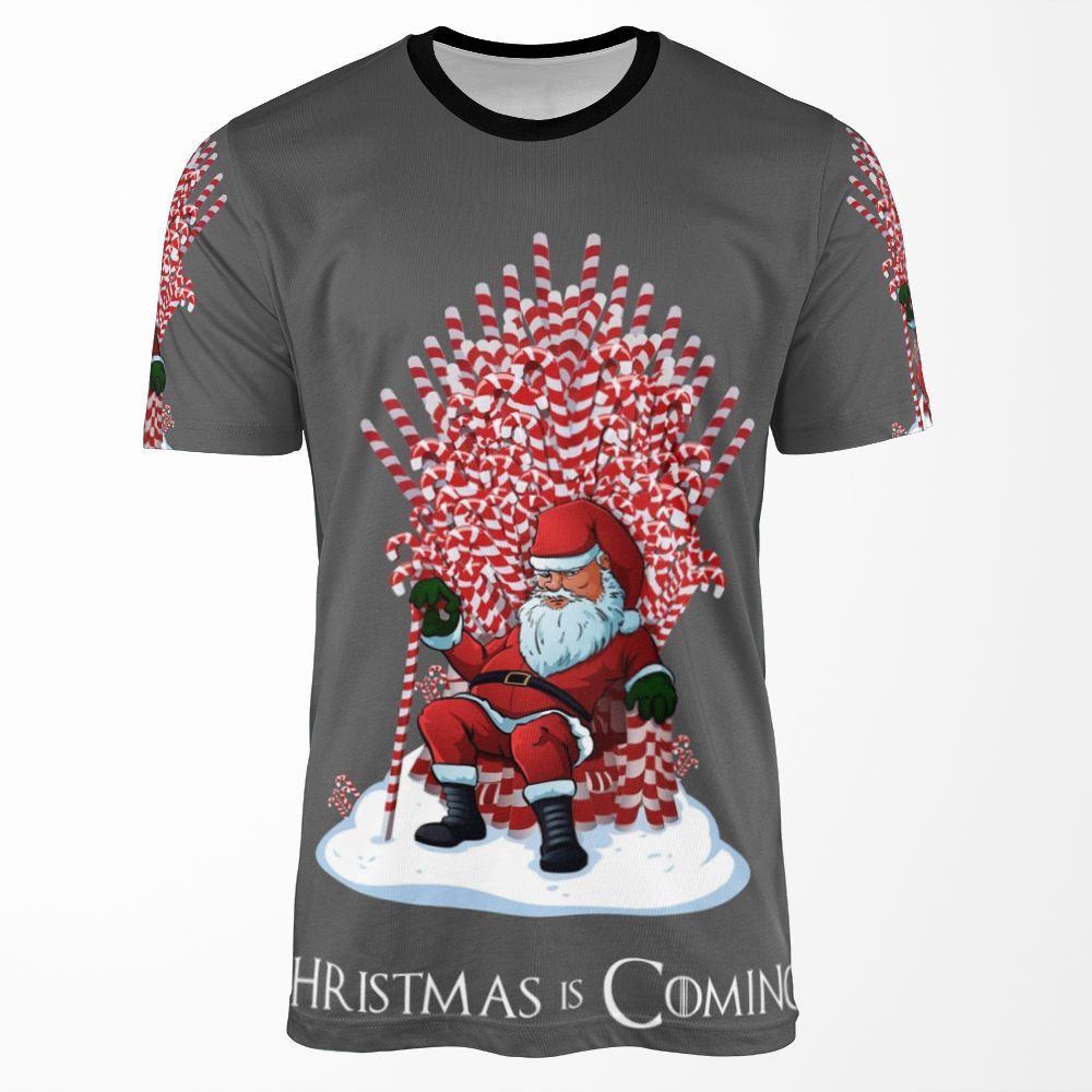 Christmas Is Coming Santa Candy Cane Throne All-over-print T-shirt