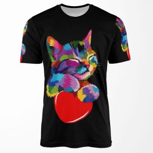 Colorful Cat Hugging Heart All-over-print T-shirt