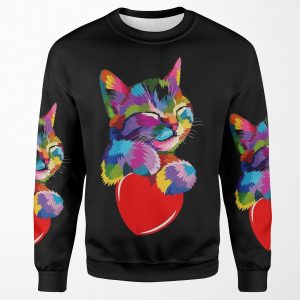 Colorful Cat Hugging Heart All-over-print Unisex Sweatshirt