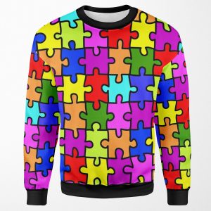 Colorful Rainbow Jigsaw Puzzle Pattern Autism Awareness All-over-print Unisex Sweatshirt