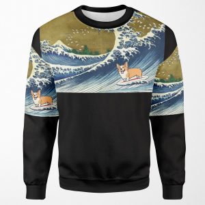 Corgi Dog Surfing The Great Wave All-over-print Unisex Sweatshirt