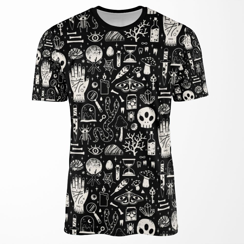 Curiosities Bone Black All-over-print T-shirt