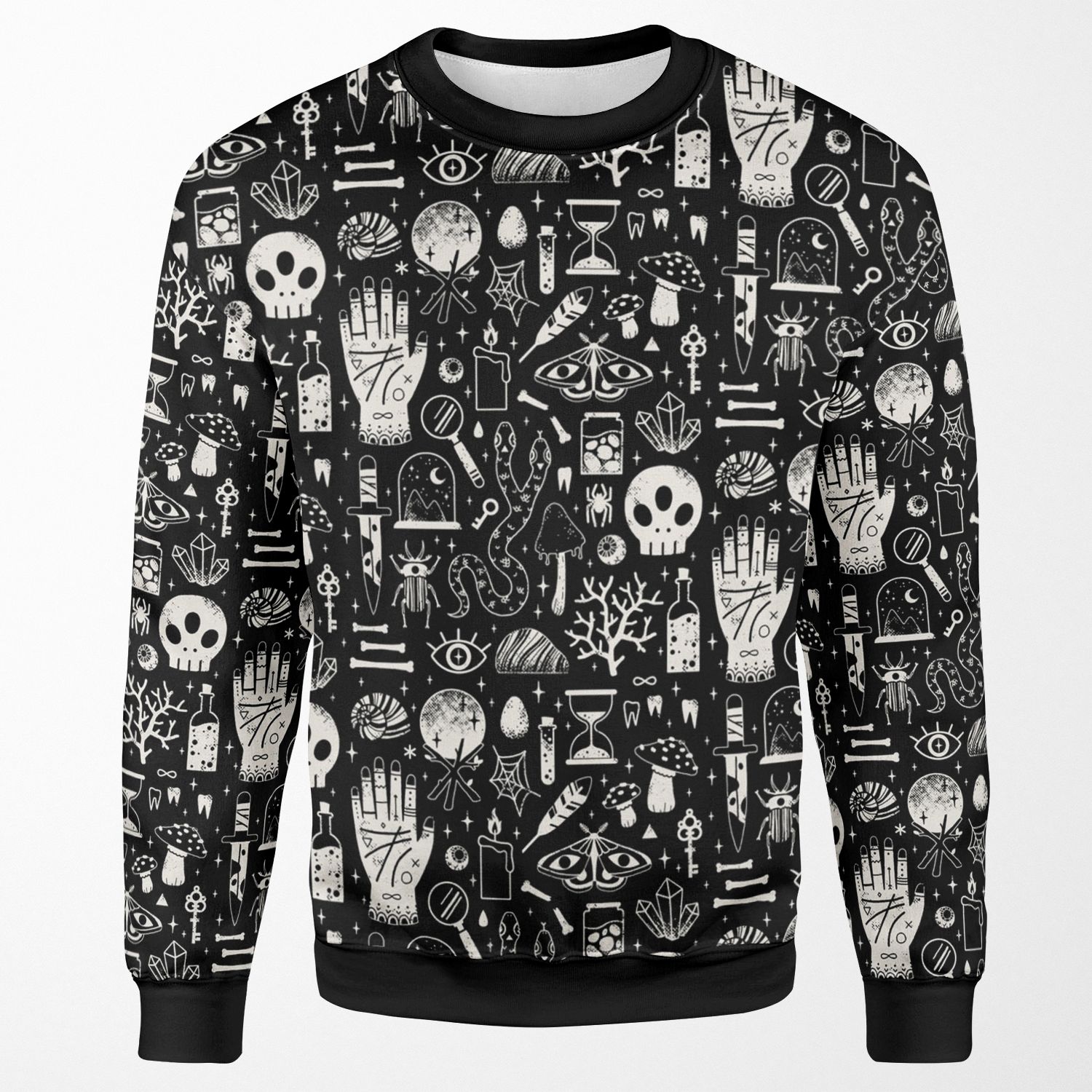 Curiosities Bone Black All-over-print Unisex Sweatshirt