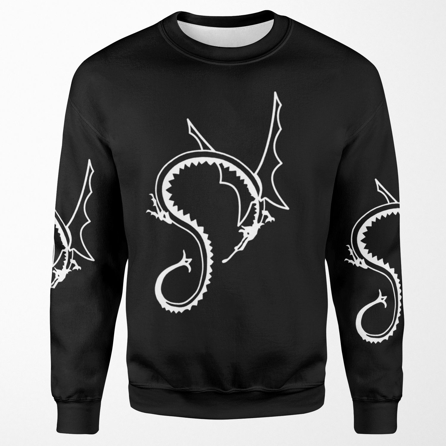 Curled Dragon White On Black All-over-print Unisex Sweatshirt