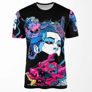 Cyberpunk Samurai Demon Mask Japanese Girl All-over-print T-shirt
