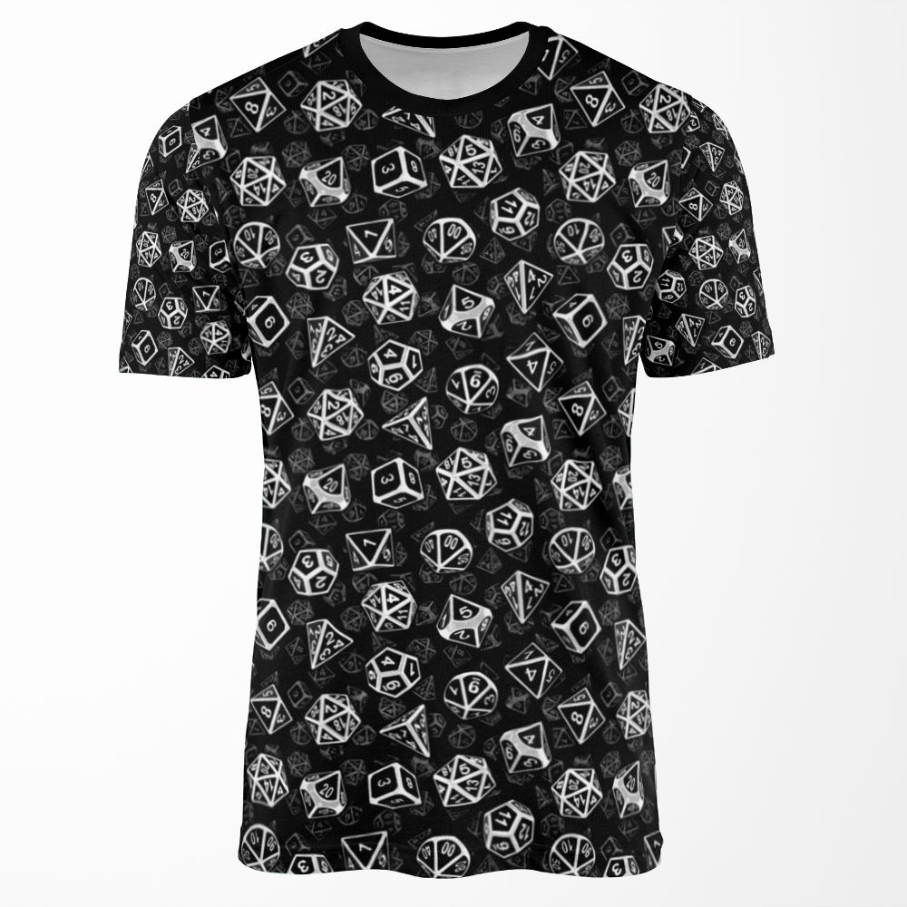 D20 Dice Set Pattern White All-over-print T-shirt