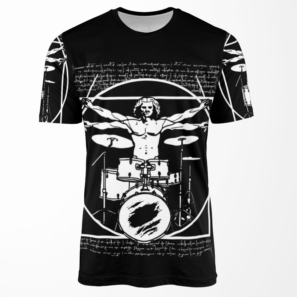 Da Vinci Drummer Vitruvian Man Playing The Drums Leonardo Da Vinci Vitruvian Man Parody For Drummers All-over-print T-shirt