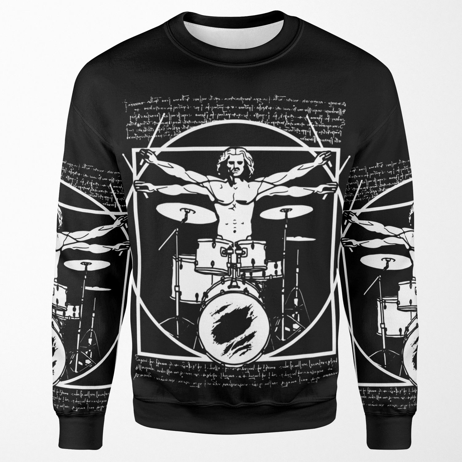 Da Vinci Drummer Vitruvian Man Playing The Drums Leonardo Da Vinci Vitruvian Man Parody For Drummers All-over-print Unisex Sweatshirt