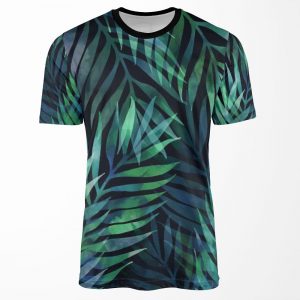 Dark Green Palms Leaves Pattern All-over-print T-shirt