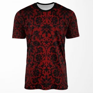 Dark Red And Black Damask Pattern All-over-print T-shirt