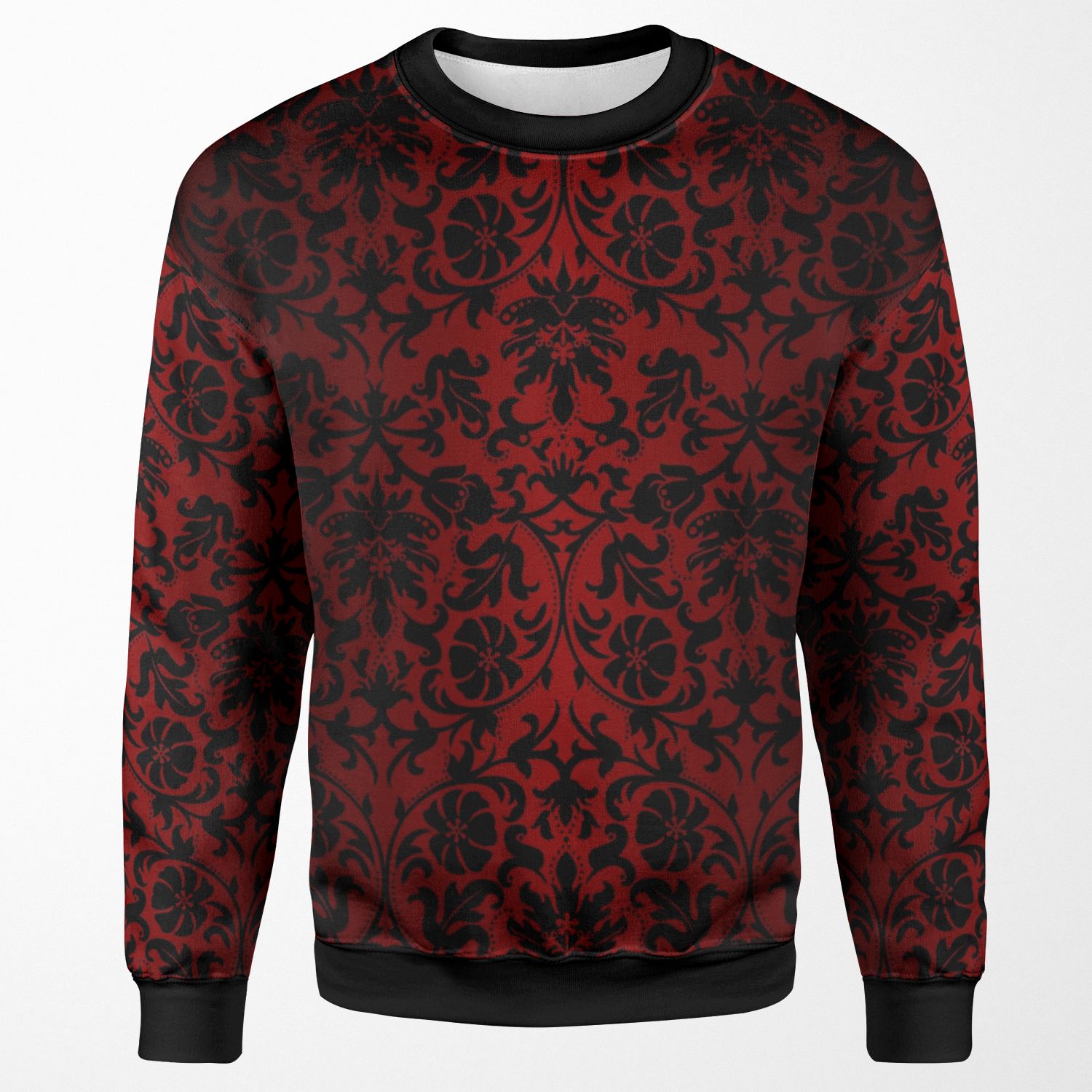Dark Red And Black Damask Pattern All-over-print Unisex Sweatshirt