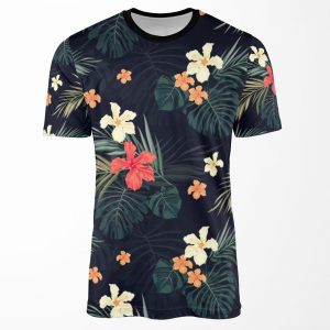 Dark Tropical Flowers All-over-print T-shirt