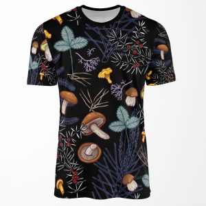 Dark Wild Forest Mushrooms All-over-print T-shirt