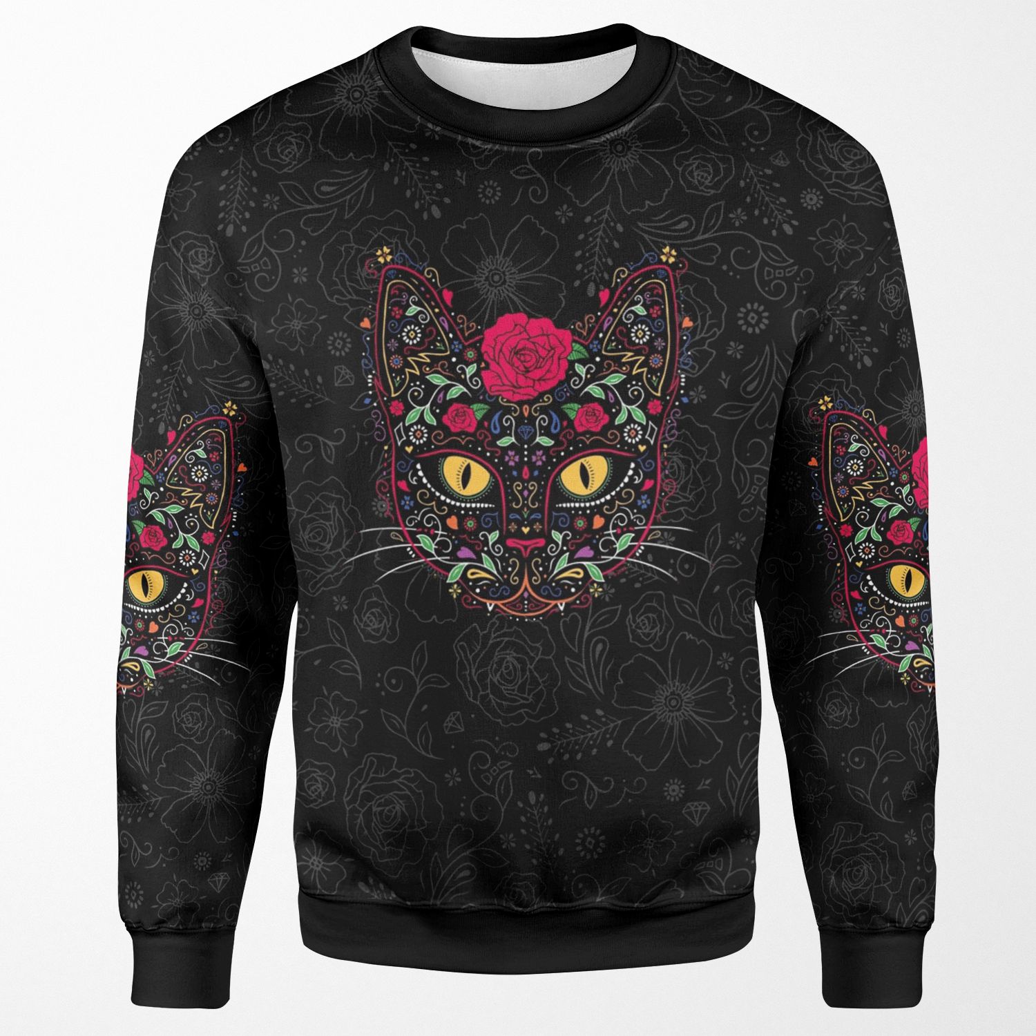 Day Of The Dead Kitty Cat Sugar Skull All-over-print Unisex Sweatshirt