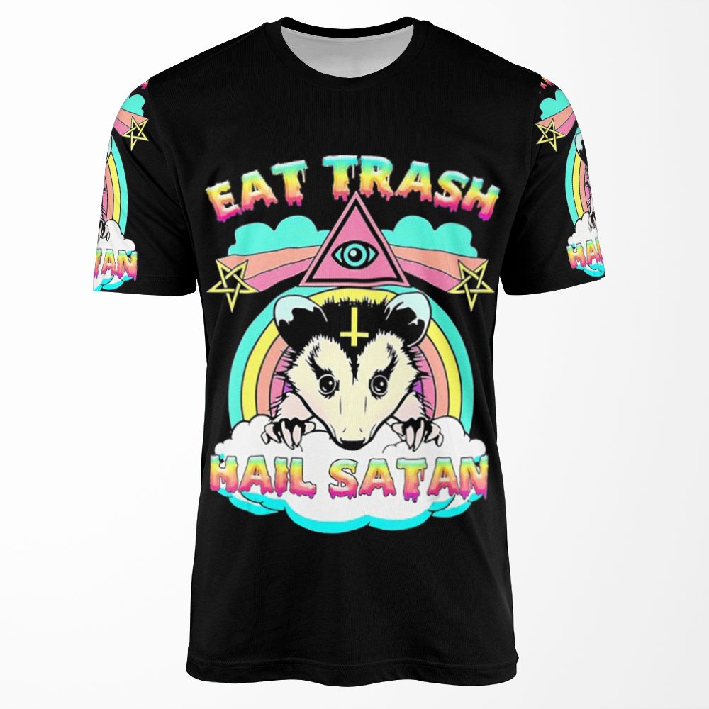 Eat Trash Hail Satan Raccoon Pentagram Satanic Garbage Gang All-over-print T-shirt