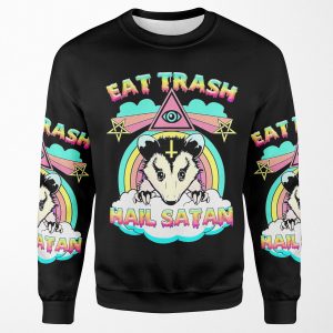 Eat Trash Hail Satan Raccoon Pentagram Satanic Garbage Gang All-over-print Unisex Sweatshirt