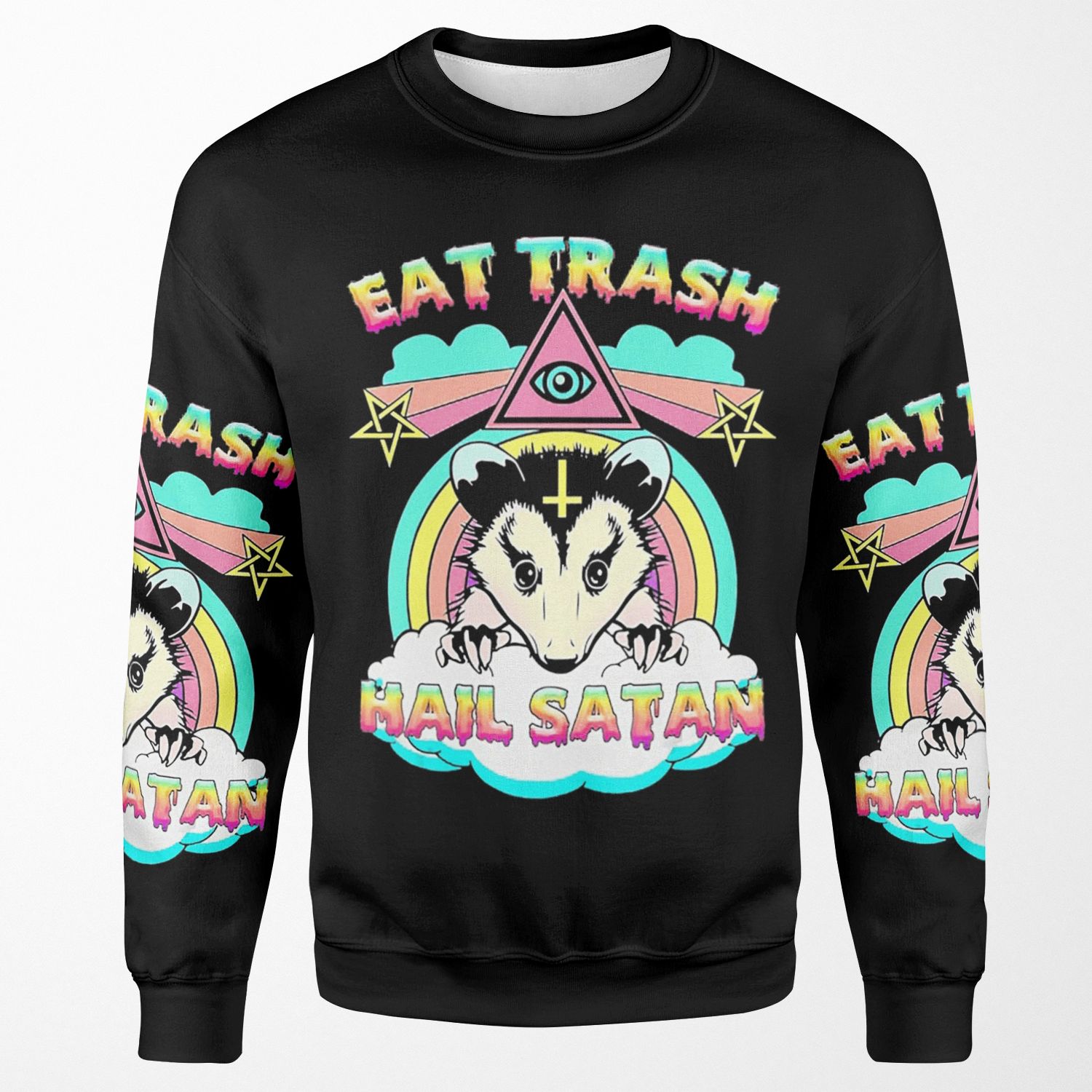 Eat Trash Hail Satan Raccoon Pentagram Satanic Garbage Gang All-over-print Unisex Sweatshirt