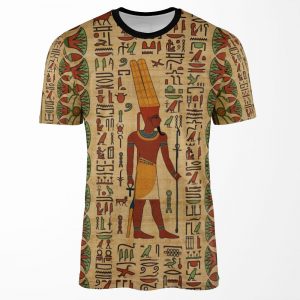 Egyptian Amun Ra Amun Re Ornament On Papyrus All-over-print T-shirt