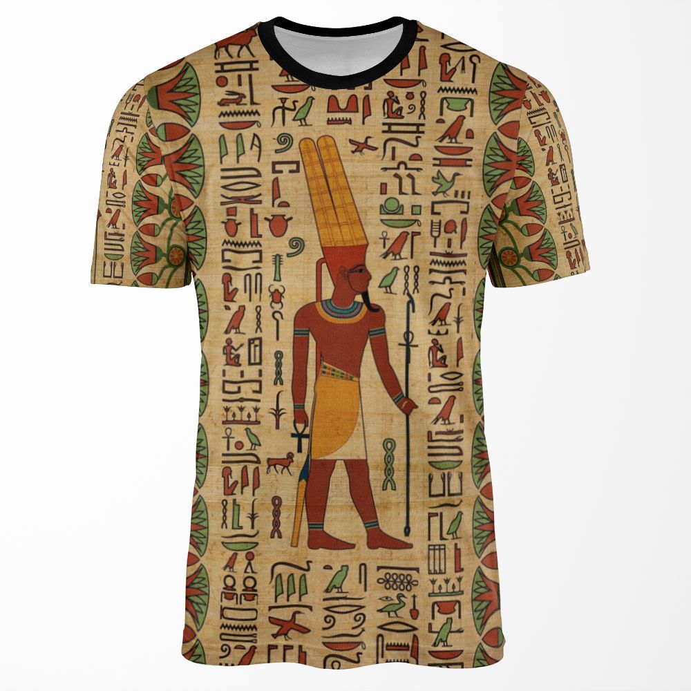 Egyptian Amun Ra Amun Re Ornament On Papyrus All-over-print T-shirt