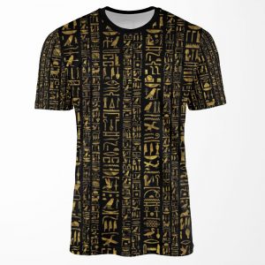 Egyptian Hieroglyphs Vintage Gld On Black All-over-print T-shirt