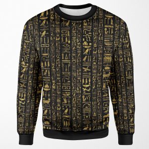 Egyptian Hieroglyphs Vintage Gld On Black All-over-print Unisex Sweatshirt