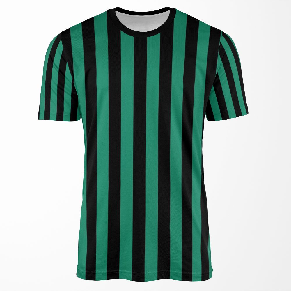 Elf Green And Black Stripes Vertical Medium Stripes All-over-print T-shirt