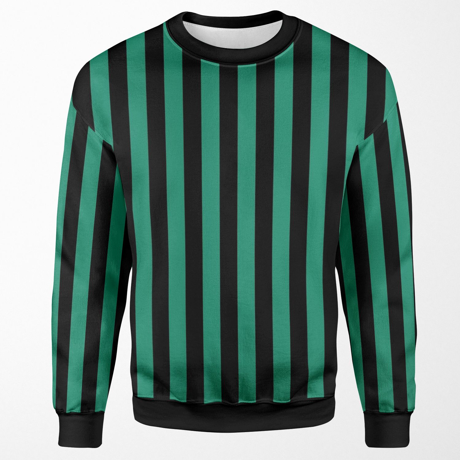 Elf Green And Black Stripes Vertical Medium Stripes All-over-print Unisex Sweatshirt