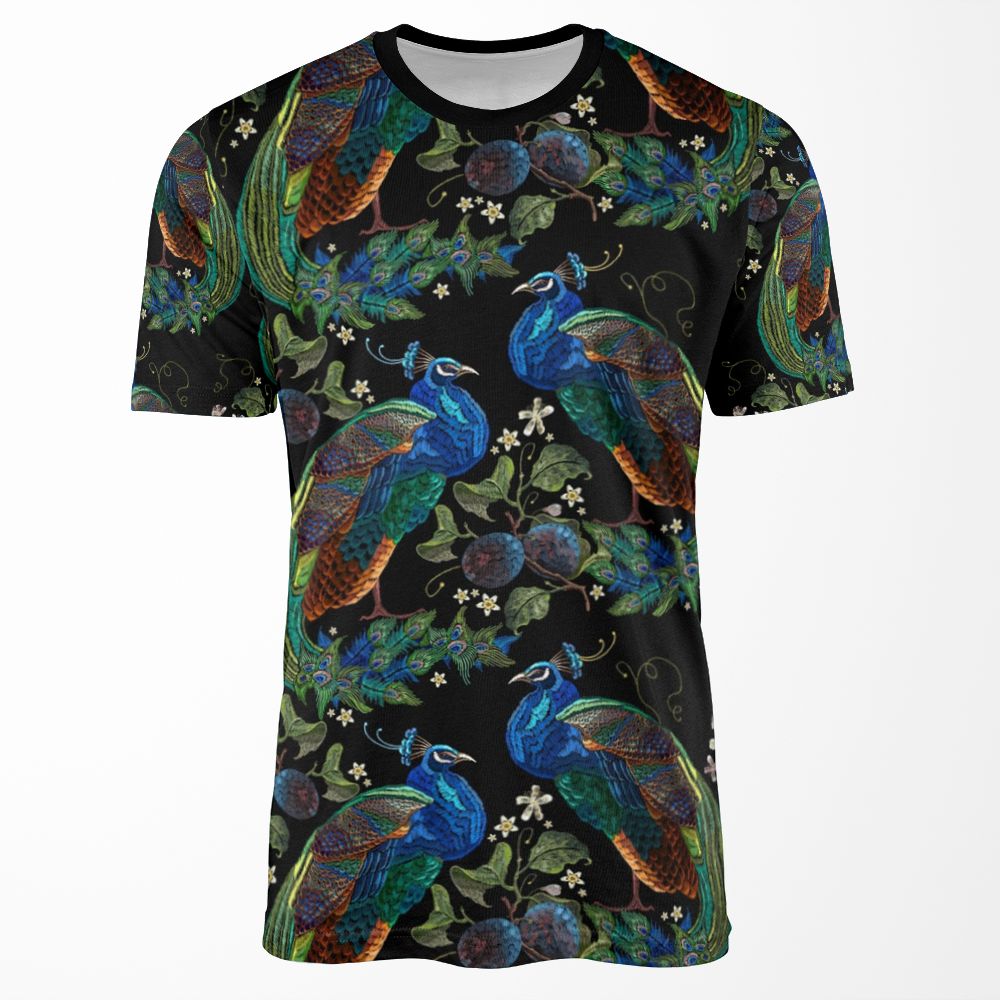 Embroidery Peacocks All-over-print T-shirt
