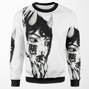 Evil Girl Japanese Cyberpunk Black And White All-over-print Unisex Sweatshirt