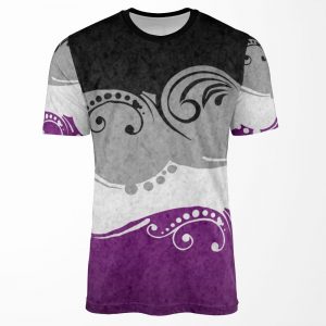 Fancy Swooped And Swirled Asexual Pride Flag Background All-over-print T-shirt