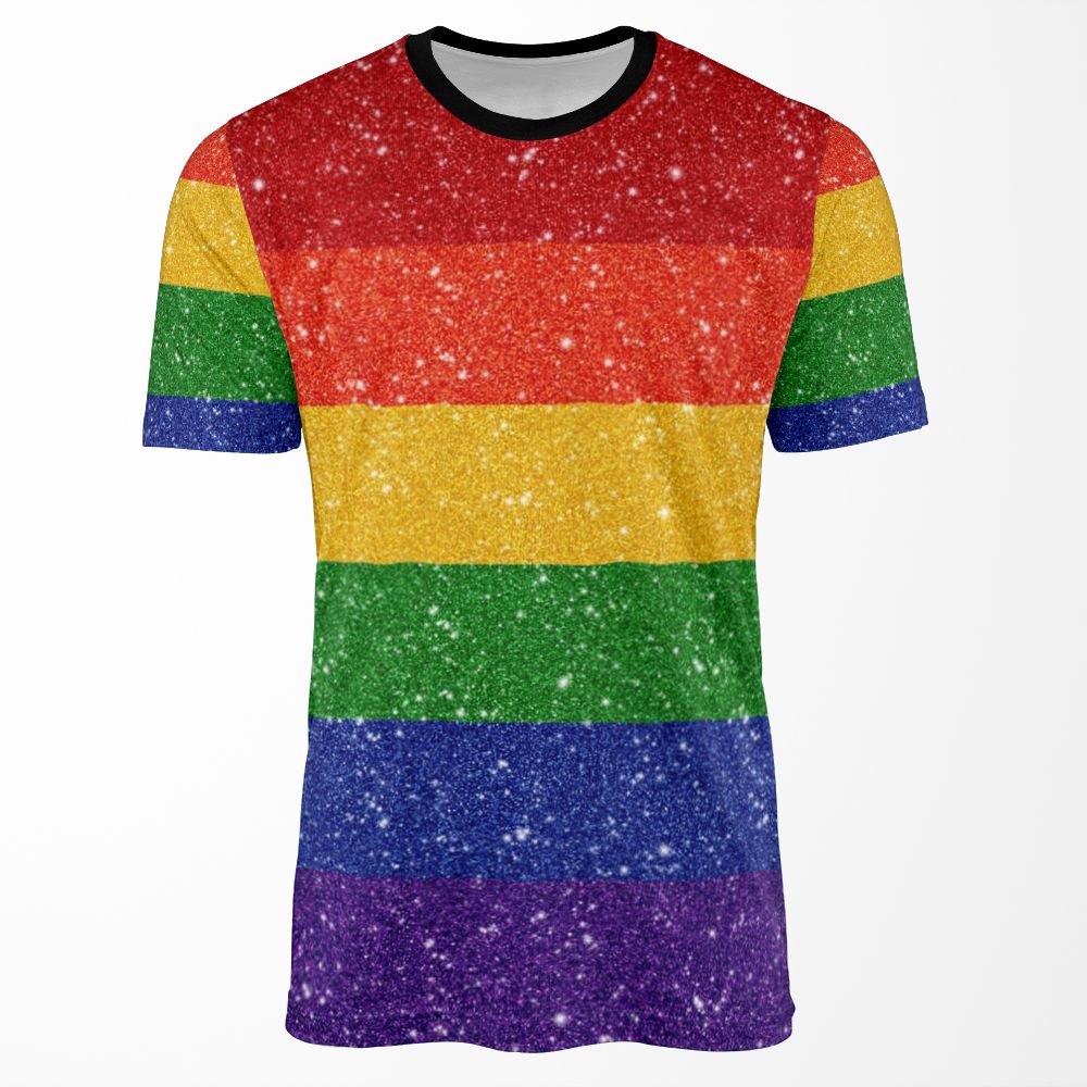 Faux Glitter Lgbtq Pride Rainbow Flag Background All-over-print T-shirt