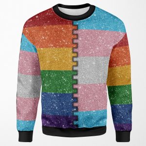 Faux Glitter Lgbtq Rainbow And Transgender Pride Merge Flag Background All-over-print Unisex Sweatshirt