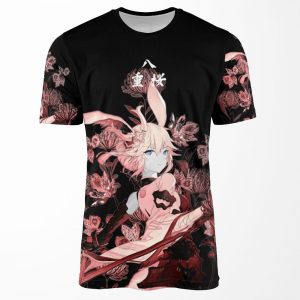 Fiery Higanbana And Fox Samurai All-over-print T-shirt