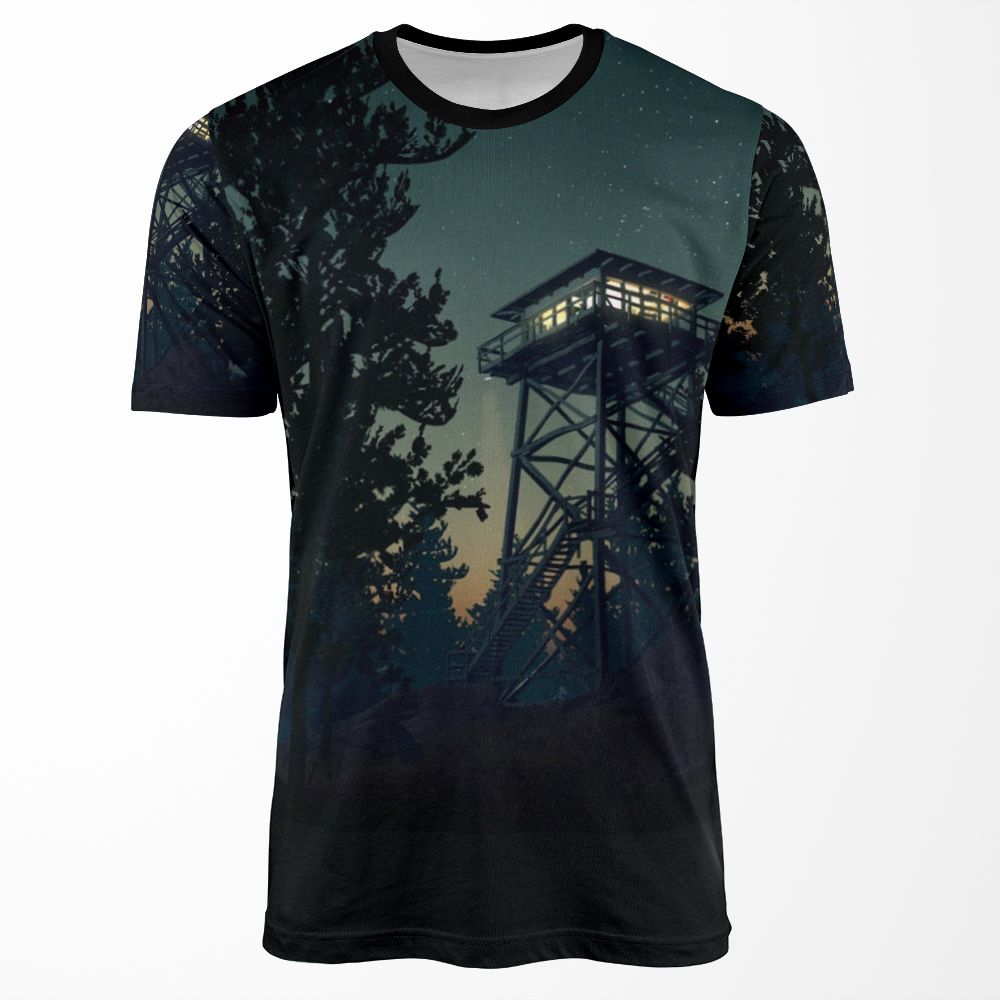Firewatch Nighttime Art Design 4K All-over-print T-shirt