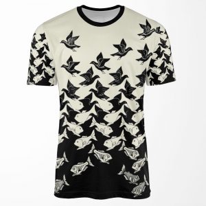 Fish And Birds Art Deco Tessellation All-over-print T-shirt