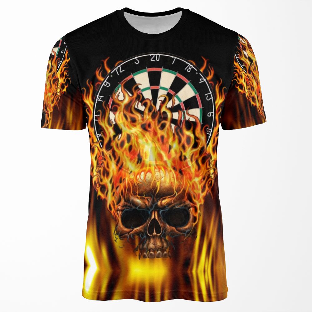 Flaming Skull Dartboard All-over-print T-shirt