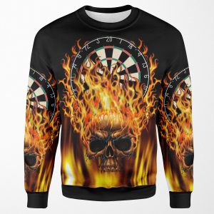 Flaming Skull Dartboard All-over-print Unisex Sweatshirt