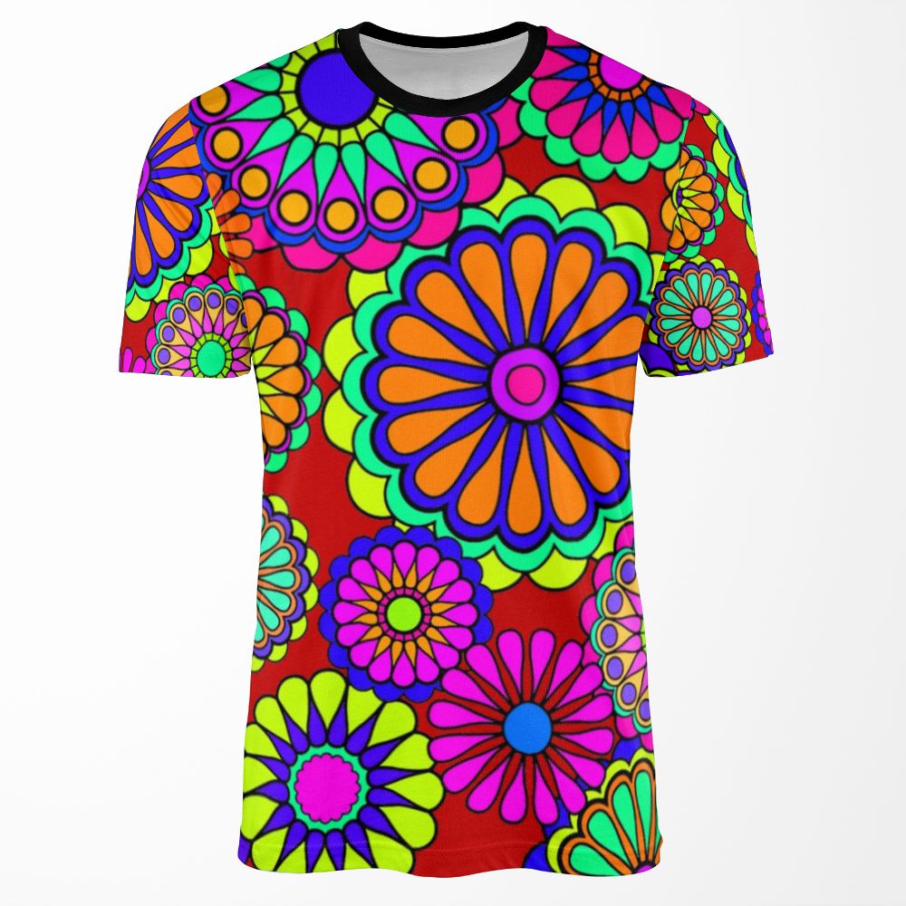 Flower Power Retro Style Hippy Flowers All-over-print T-shirt