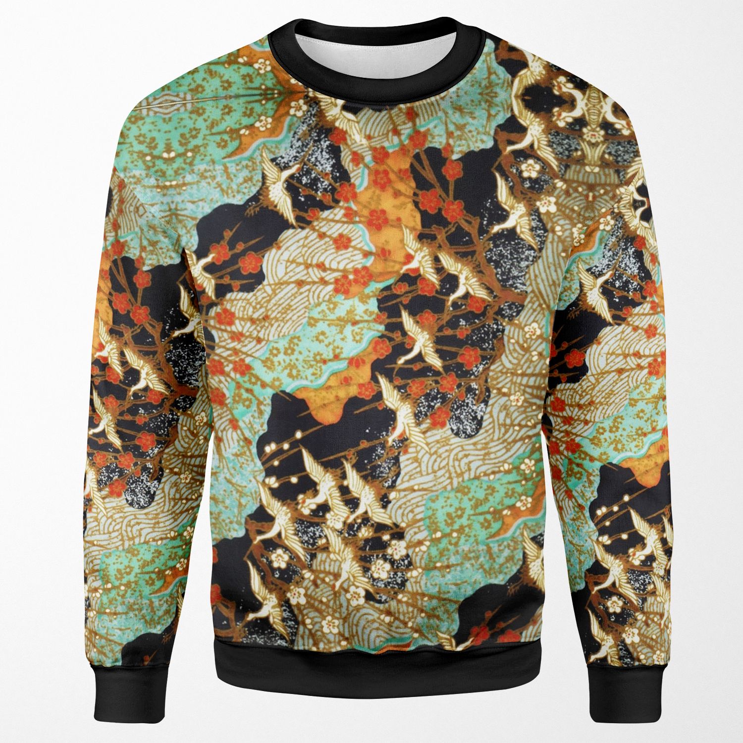 Flying Cranes And Spring Flowers Antique Japanese Floral All-over-print Unisex Sweatshirt