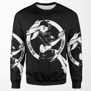 Follow The White Rabbit White On Black Base All-over-print Unisex Sweatshirt