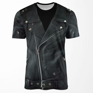 Full Leather Jacket On Black All-over-print T-shirt