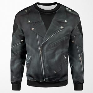 Full Leather Jacket On Black All-over-print Unisex Sweatshirt