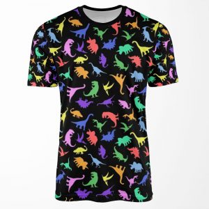 Fun Dinosaur Pattern Black Background All-over-print T-shirt