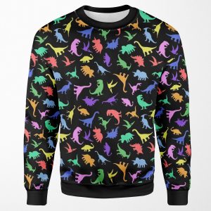 Fun Dinosaur Pattern Black Background All-over-print Unisex Sweatshirt