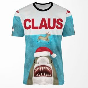 Funny Christmas Santa Claus Shark Reindeer Humor All-over-print T-shirt