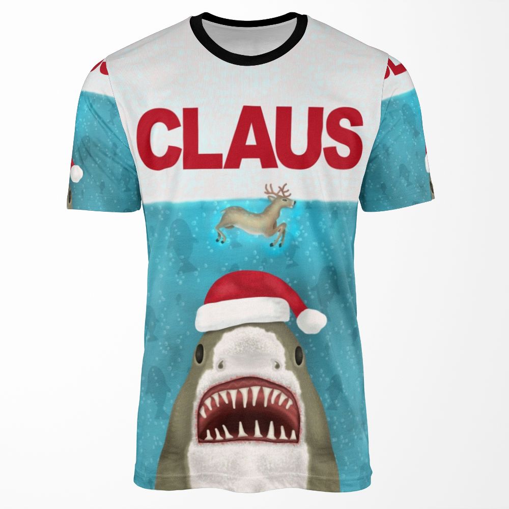 Funny Christmas Santa Claus Shark Reindeer Humor All-over-print T-shirt
