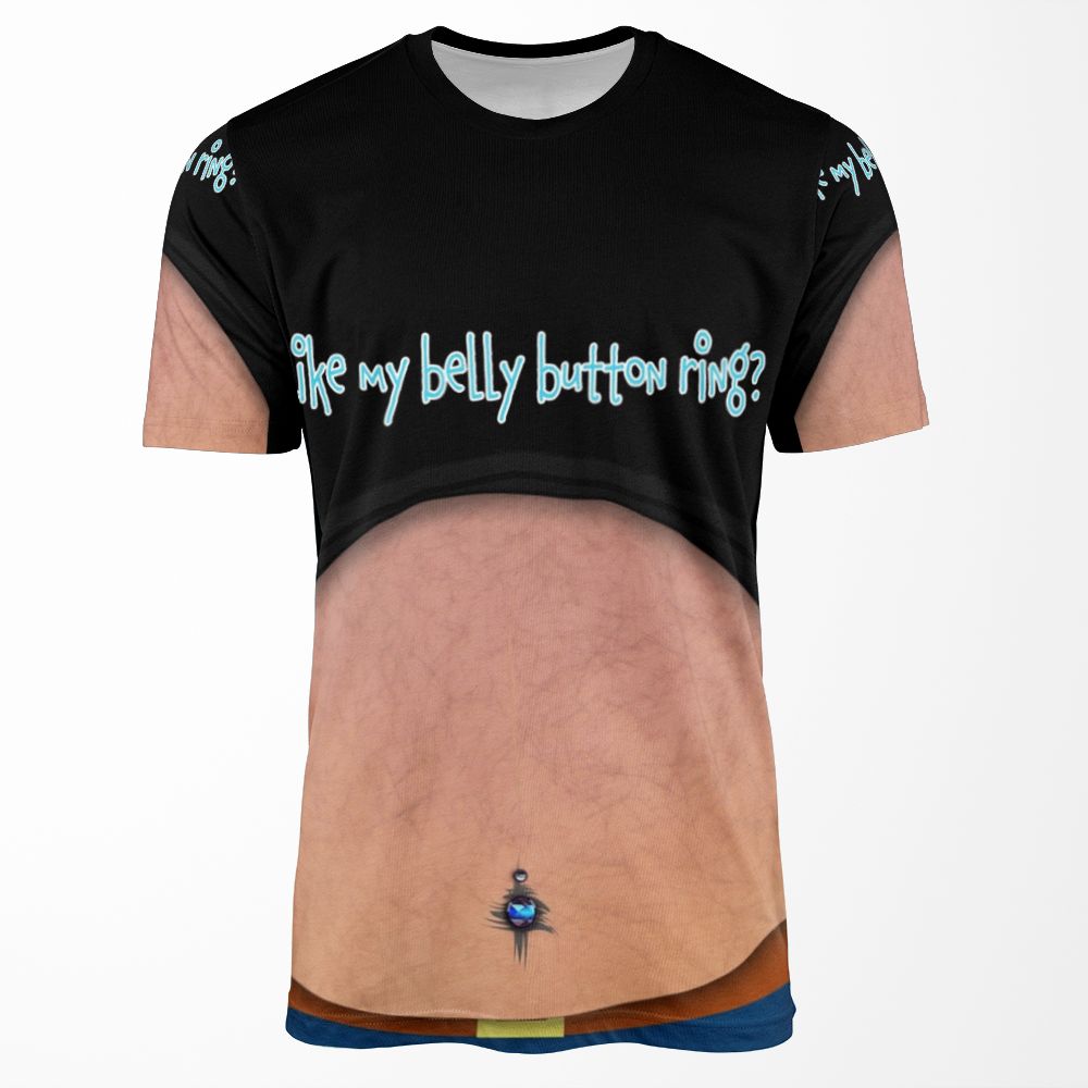 Funny Dad Fake Fat Beer Belly Button Ring Body Piercing All-over-print T-shirt