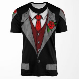 Funny Tuxedo Costume With Rose And Red Tie Halloween Gift All-over-print T-shirt