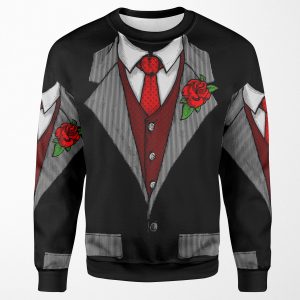 Funny Tuxedo Costume With Rose And Red Tie Halloween Gift All-over-print Unisex Sweatshirt