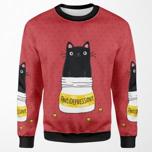 Fur Antidepressant Cute Black Cat Illustration A Gift For A Pet Lover All-over-print Unisex Sweatshirt